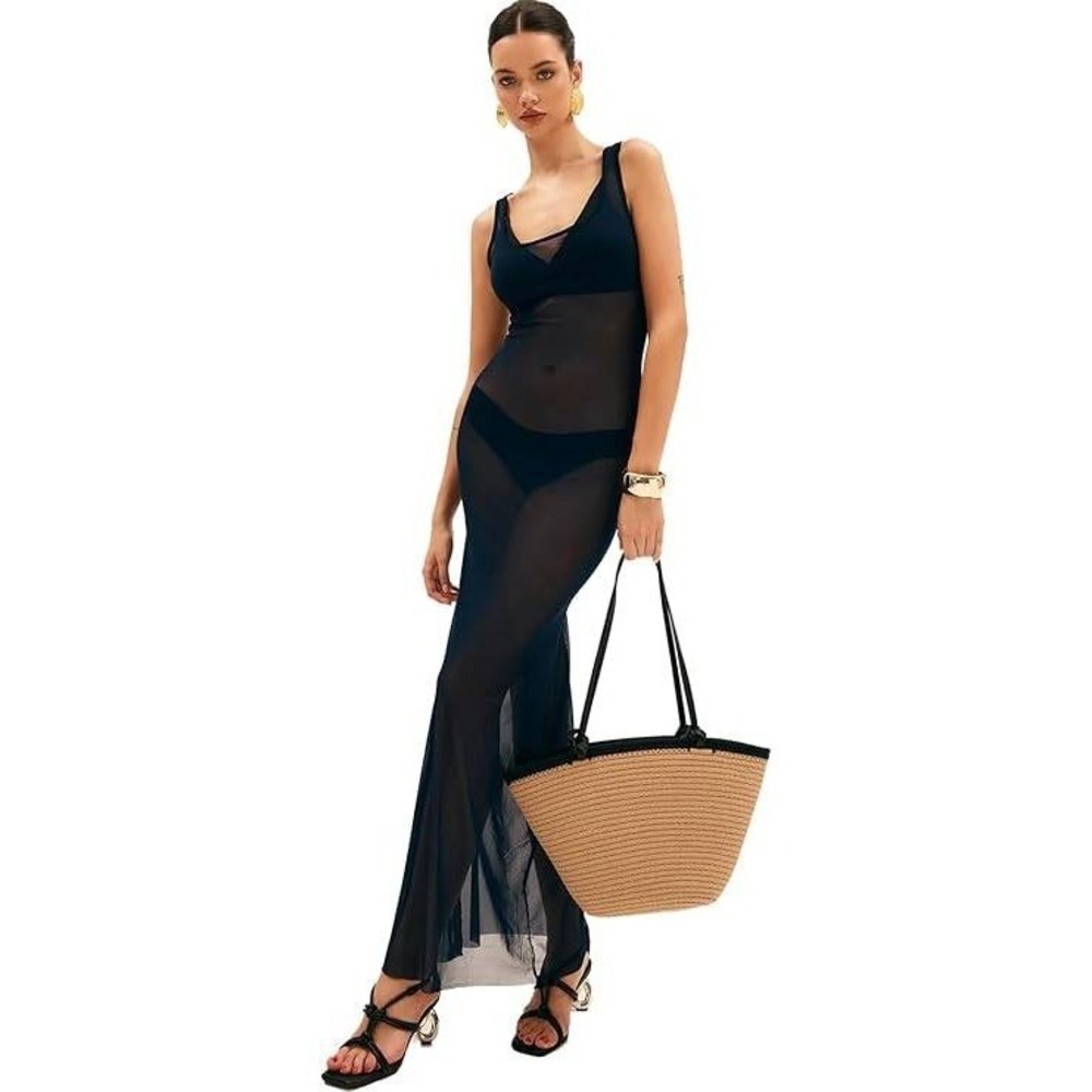 Micas‎ Sheer Maxi Dress Swim Cover Up See Through Beach Pool Party Dress Size S